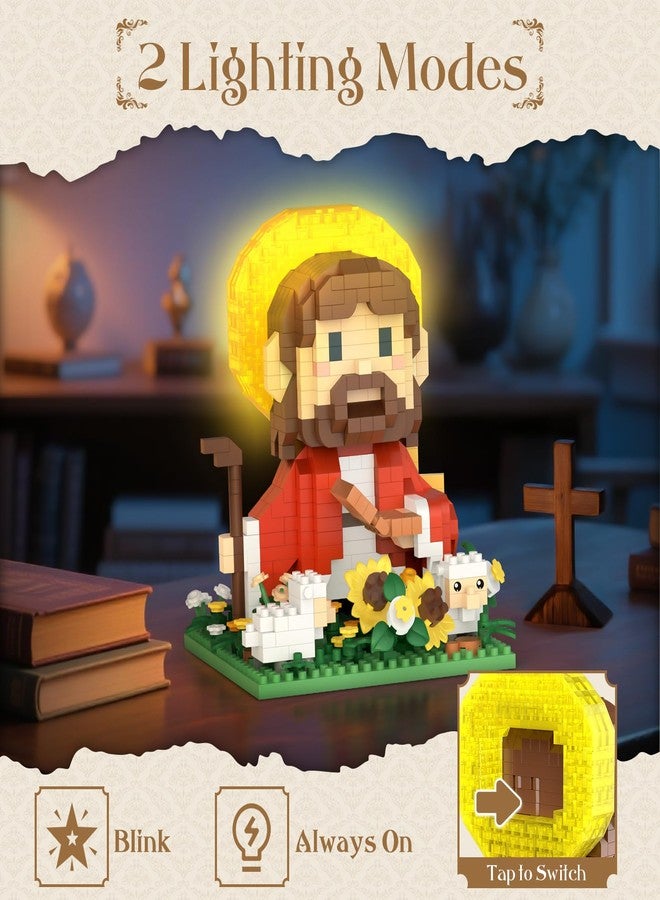 Vziimo Jesus and Flowers Building Set, Little Jesus Figurines with Sunflower, Sheep & LED Halo, Christian Toys Gifts for Adults, Teens Age 14+ (689 PCS) - Image 2